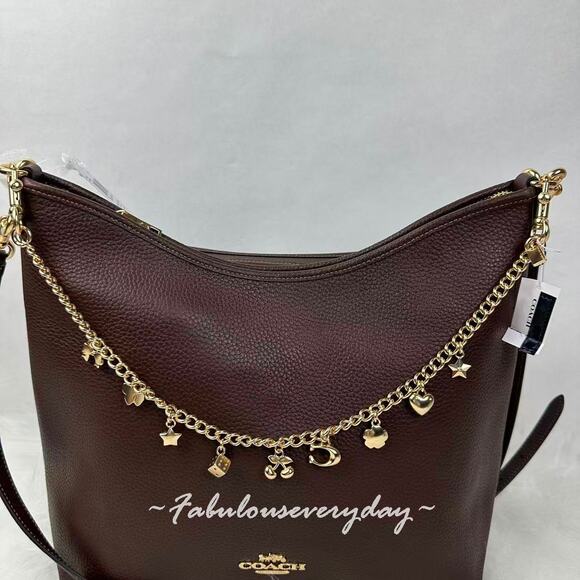 Coach Charm Chain Strap Brass/Gold CCE78 Star Heart Bow C Cherry Tea rose No Bag - Picture 7 of 7